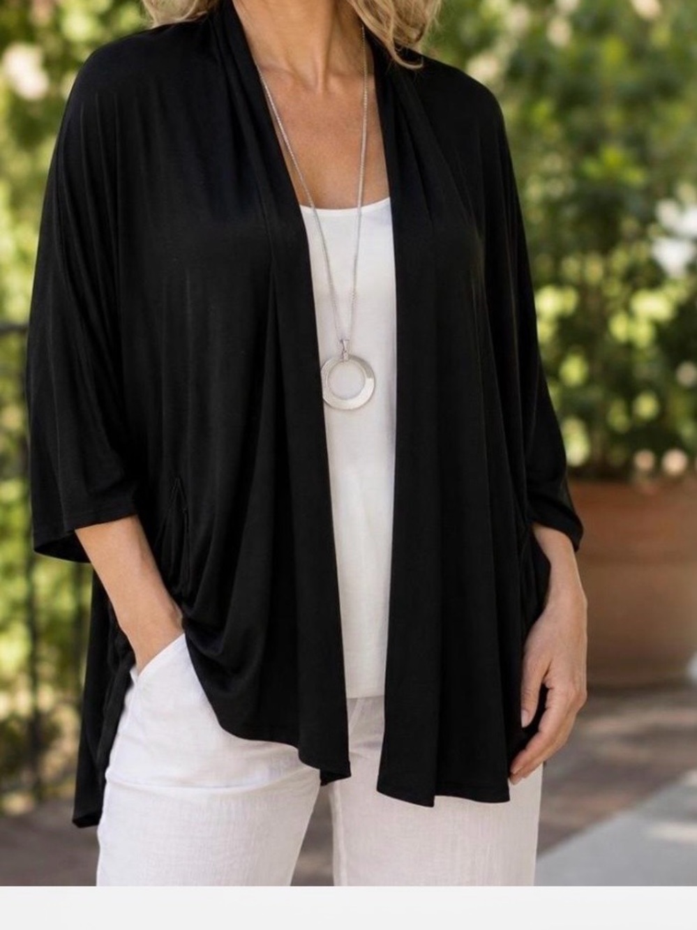 SOFT SURROUNDING Black Women's Open-Front Draped Sweater Cardigan